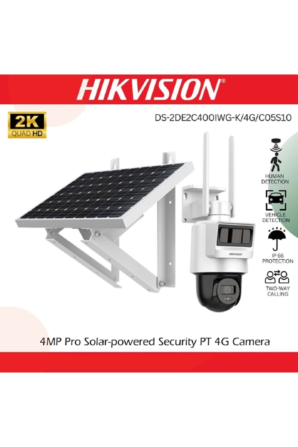 Hikvision DS-2DE2C400IWG-K/4G/C05S10 4mpix 2.8 mm 30 mt Gece Görüşü Dahili Mikrofon Pır+Radar 4g, Solar Pt Ip Kamera