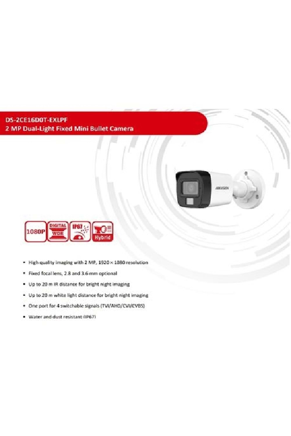 HIKVISION DS-2CE16D0T-EXLPF 2MP Smart Hybrid Light Fixed Mini Bullet Camera