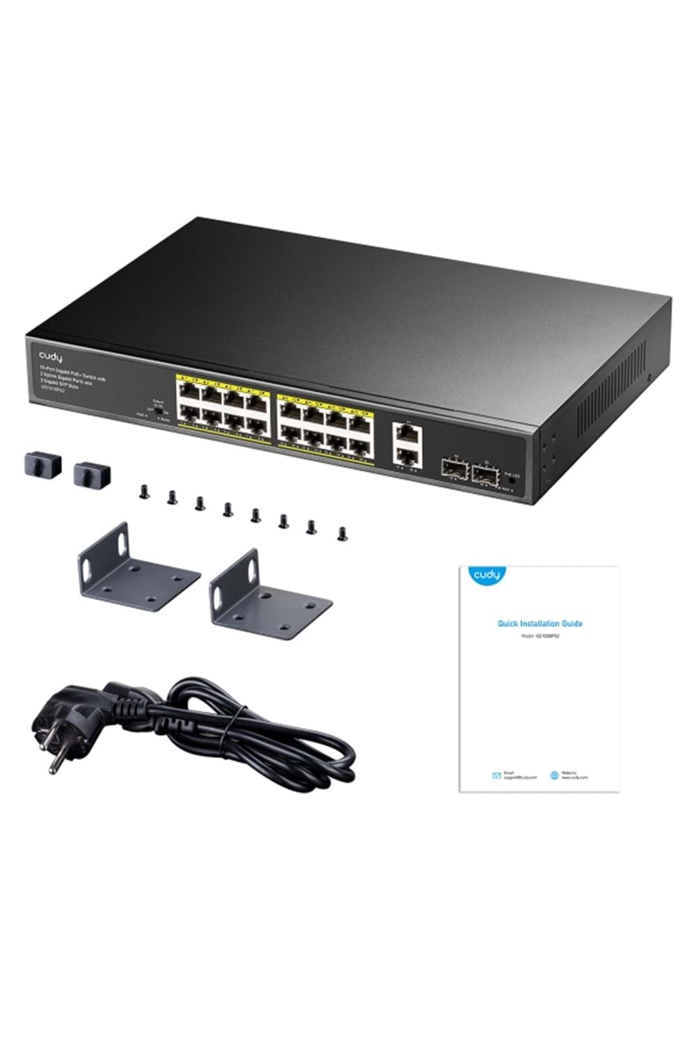 CUDY GS1018PS2 16 Port 10/100/1000 Yönetilemez +2 Port Gb. 2 SFP (1GB) Rack mount (16 Port Poe+) 200W Switch