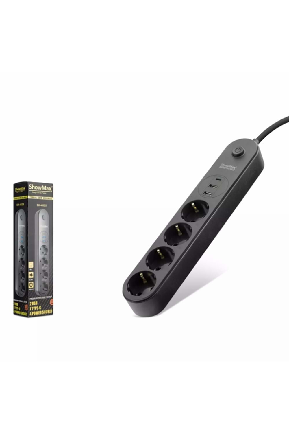 SHOWMAX SH4625 TERMAL AKIM KORUMALI 4*PRİZ + 2*USB + TYPE-C 2M SİYAH