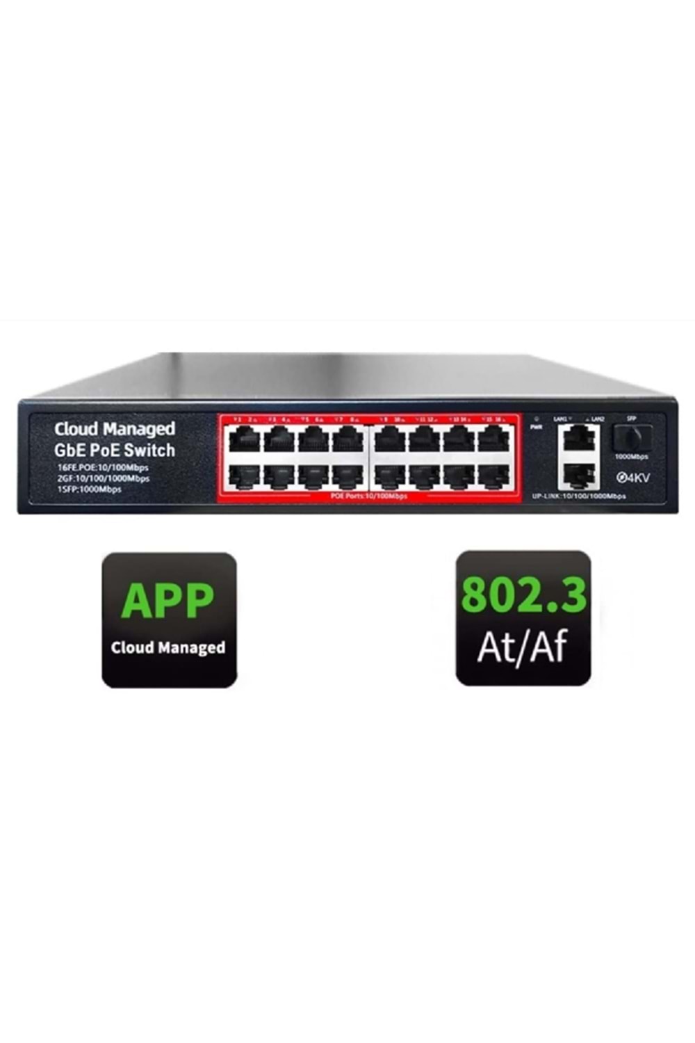 ALOSAT GP-1642 16PORT +2X1000M Uplinked+1XSFP240W Built-in power supplyCloud management system (APP/PC)One-key VLAN mode, One-key extended mode
