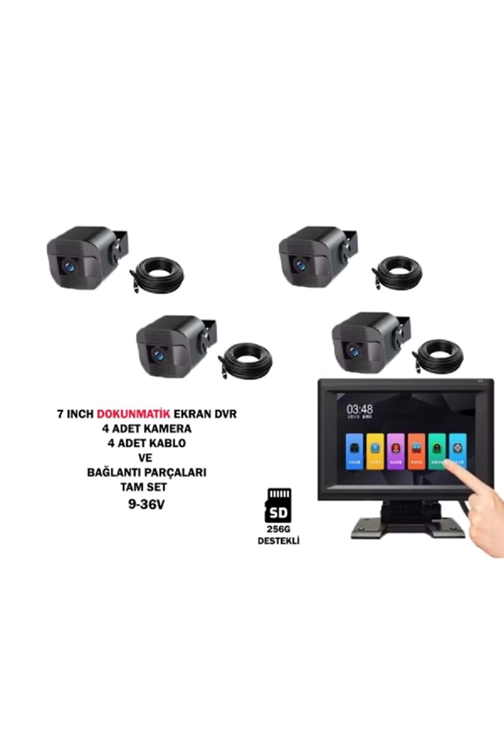 ALOSAT MO5274 4KAMERA DOKUNMATIK 7 INCH EKRAN DVR ARAÇ KAMERASI SETİ 256G DEST.