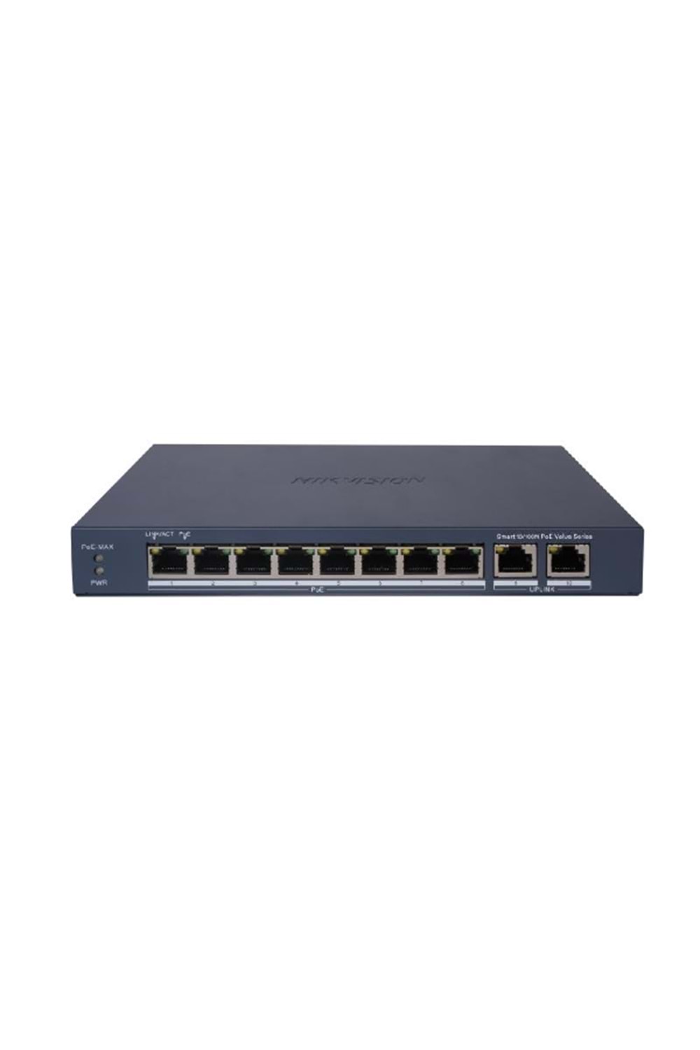 HIKVISION DS-3E1310P-EI/M 10 Port Mbit 8 Port PoE 60W 2xGbit Uplink Desktop Yönetilemez Metal Kasa Switch