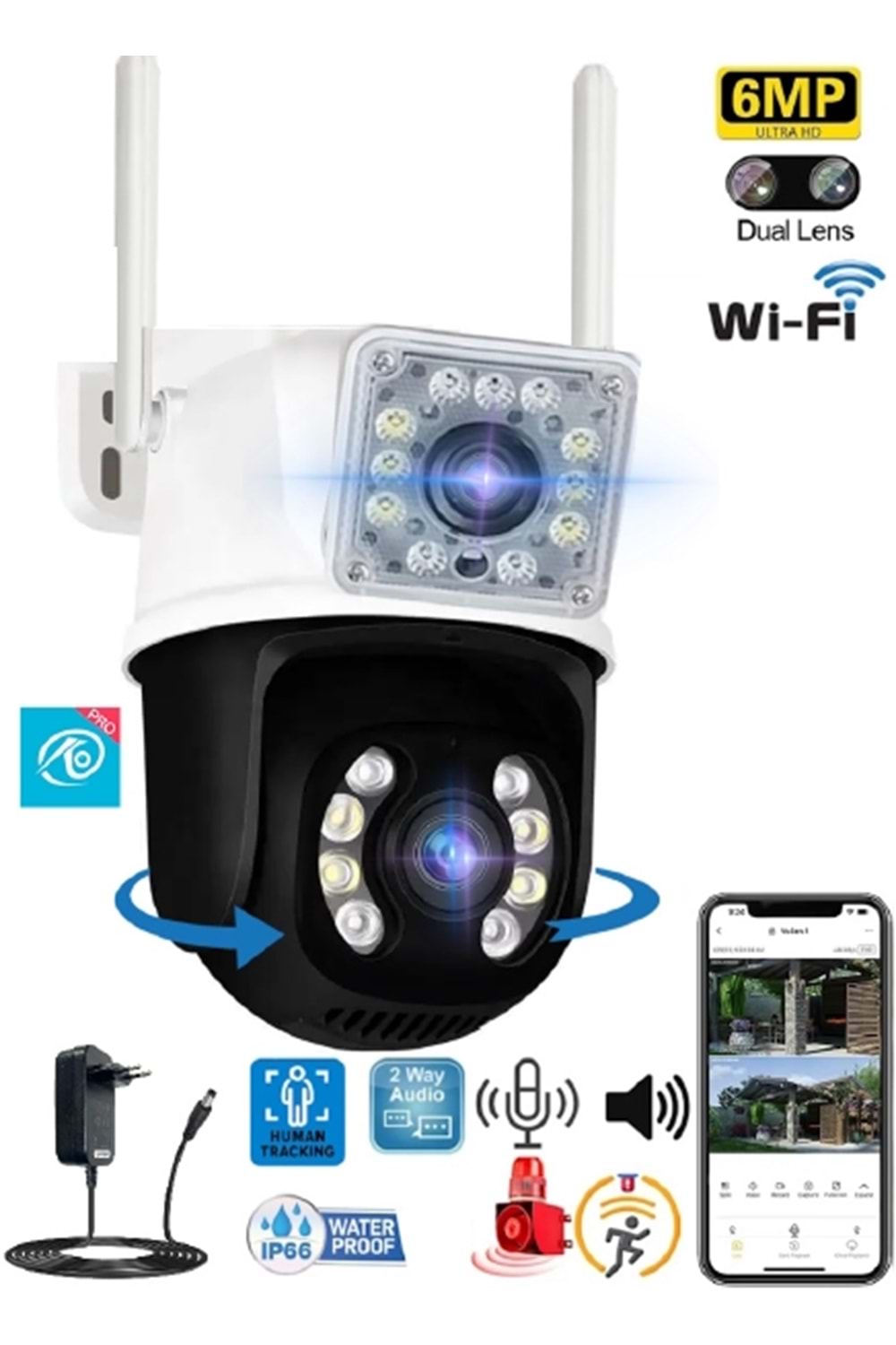 O-Kam 3012 Dual Lens 6MP Wifi Akıllı Kamera , Yapay Zeka, Gece Görüş, Karşılıklı Konuşma