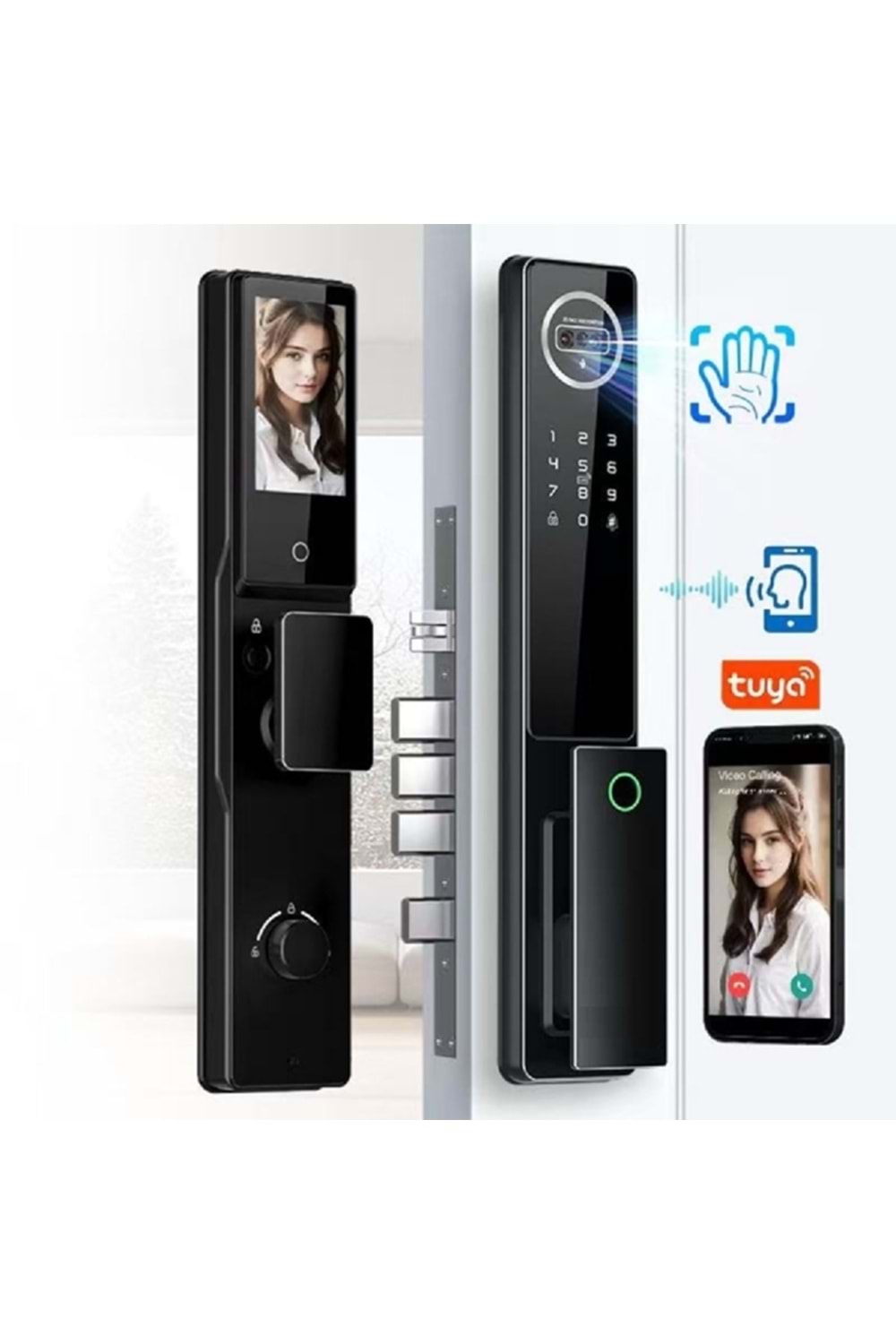 ALOSAT KL6085 MOTORLU KİLİT YÜZ TANIMA , PARMAK İZİ, KART, TUYA SMART LİFE AKILLI KAPI KİLİT SETİ