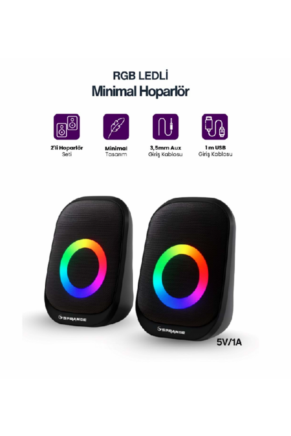 Sprange SR-PN786 3W*2 USB 2.0 + 3.5mm 5V Hoparlör Siyah SRPN786