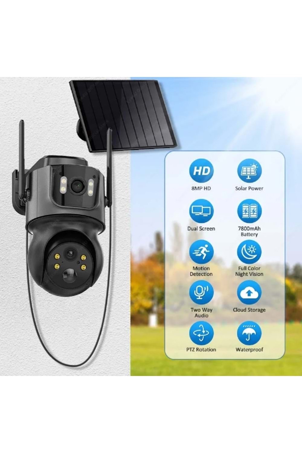 YOOSEE ICsee Dış Mekan WiFi Solar Kamera Çift Lensli PTZ 4MP CMOS Sensörlü Dahili Bataryalı IP66 Su Geçirmez Çift Yönlü Sesli Güvenlik Kamerası