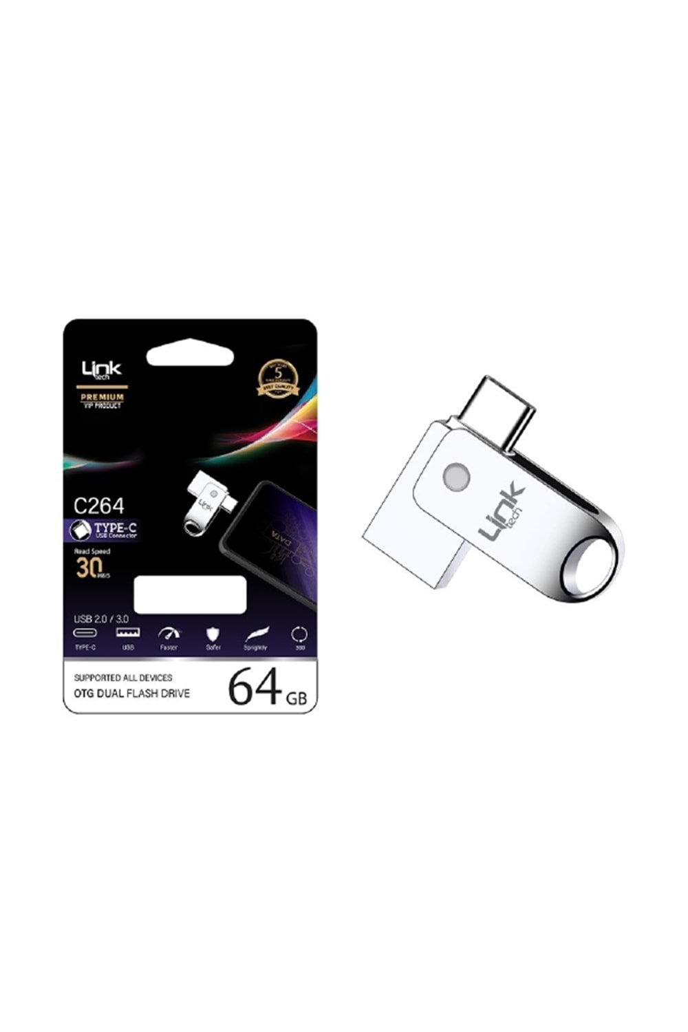 Linktech 64GB TYPE-C OTG Dual 30MB/S USB Bellek C264 Premium