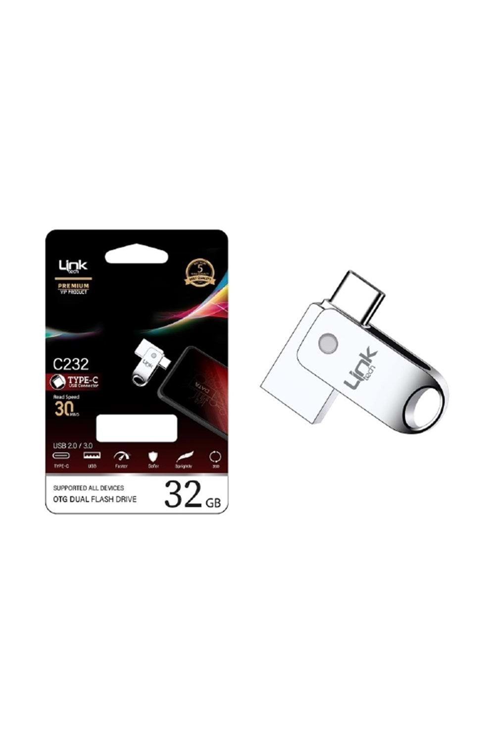 Linktech LOF-C232 32GB TYPE-C OTG Dual 30MB/S USB Bellek C232 Premium