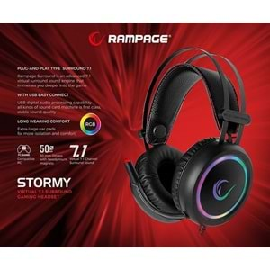 Rampage Stormy 7.1 USB Siyah Surround Oyuncu Kulaklık+Mikrofon