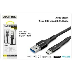 Auris 3.4A Type-C 1.2m Extra Güçlü Braided Kablo ARS-CB34