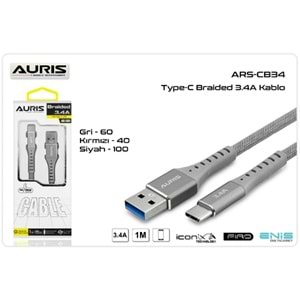 Auris 3.4A Type-C 1.2m Extra Güçlü Braided Kablo ARS-CB34