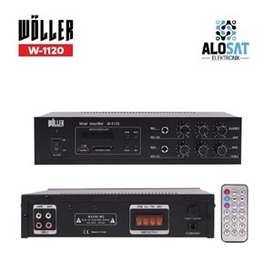 WÖLLER W-1120 80 Watt Çıkış Gücü70-100V ve 4-16 Ohm ÇıkışUsb/Sd Kart/ Bluetooth2 Mikrofon GirişiBass/Tiz Kontrol