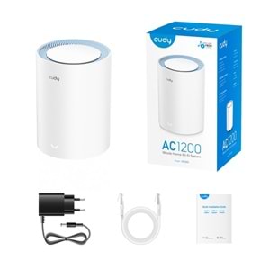 CUDY M1200(1-Pack) 2 Port 10/100Mbps AC1200 2 Anten Masaüstü Access PointAC1200 Wi-Fi Mesh Solution 1-Pack, Chipset MediaTek, Dual-Band, 867Mbps at 5GHz + 300Mbps at 2.4GHz, 802.11ac/a/b/g/n, 2 Fast Ethernet Ports, 2 internal antennas, MU-MIMO, DDNS,