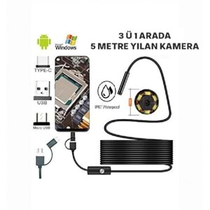 ALOSAT Y-1878 ANDROİD 2METRE 3Kameralı USB Type-C Yılan Kamera