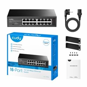 CUDY FS1016 16 Port 10/100 Yönetilemez Rack mount Metal Kasa Switch