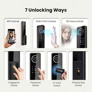 ALOSAT KL6085 MOTORLU KİLİT YÜZ TANIMA , PARMAK İZİ, KART, TUYA SMART LİFE AKILLI KAPI KİLİT SETİ