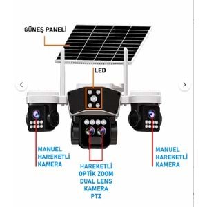O-KAM 9095 128GB 12MP 10X Zoom 4 Lens 3 Ekran UltraHD 4G Solar Akıllı Güvenlik Kamerası