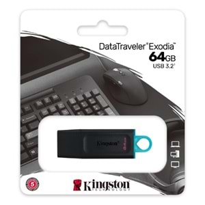 Kingston 64GB USB3.2 Gen1 DataTraveler Exodia (Black + Teal) DTX/64GB, Siyah