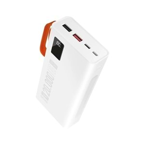 Powerway 20.000 Mah Pd 22.5w Kablolu 3.0 Hızlı Şarj Gerçek 20.000 Mah Garantili Işıklı Qc20 Beyaz Powerbank QC20