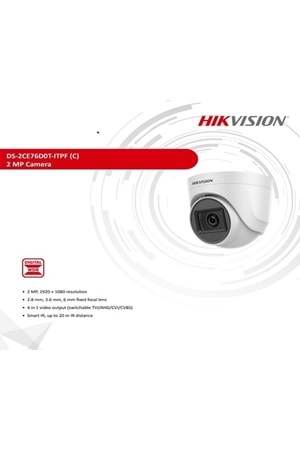 Hikvision DS-2CE76D0T-ITPF 2 Mp 2.8mm Sabit Lens Ir Dome Kamera