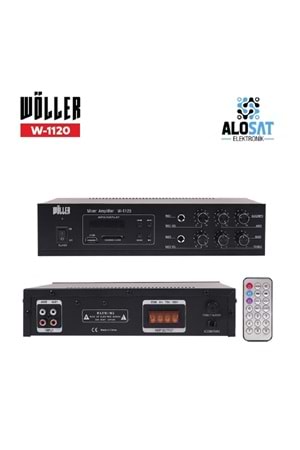 WÖLLER W-1120 80 Watt Çıkış Gücü70-100V ve 4-16 Ohm ÇıkışUsb/Sd Kart/ Bluetooth2 Mikrofon GirişiBass/Tiz Kontrol