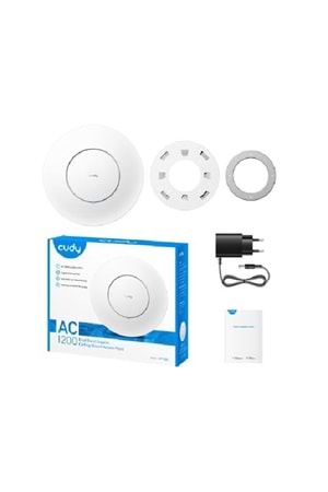CUDY AP1300 1 Port 10/100/1000Mbps AC1200 4 Anten Tavan Tipi Access PointAC1200 Dual Band Gigabit Ceiling Mount Access Point, MT7621DAN+MT7613B+MT7603E, 867Mbps at 5GHz + 300Mbps at 2.4GHz, 1 x GbE RJ45 Port, Support 12V DC or 802.3af PoE or Passive