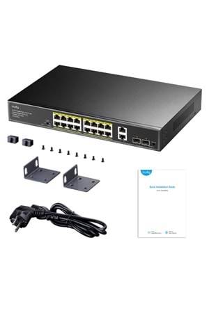 CUDY GS1018PS2 16 Port 10/100/1000 Yönetilemez +2 Port Gb. 2 SFP (1GB) Rack mount (16 Port Poe+) 200W Switch