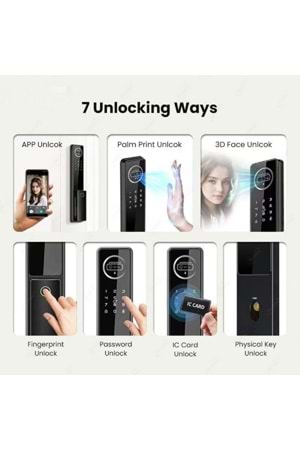 ALOSAT KL6085 MOTORLU KİLİT YÜZ TANIMA , PARMAK İZİ, KART, TUYA SMART LİFE AKILLI KAPI KİLİT SETİ