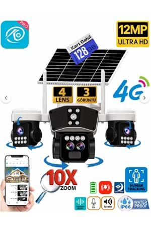 O-KAM 9095 128GB 12MP 10X Zoom 4 Lens 3 Ekran UltraHD 4G Solar Akıllı Güvenlik Kamerası