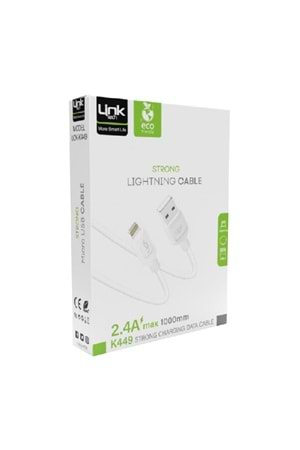 Linktech K449 Strong Lightning - USB Data/Şarj Kablosu 1mt 2.4A Beyaz