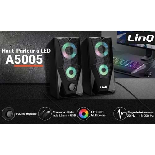 Linq A5005 1+1 Rgb Led Işıklı Usb Kablolu Hoparlör Ses Sistemi