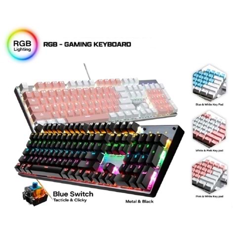 XUNFOX K50 Gaming Mechanical Keyboard USB Luminous Color Wired 104 keys with RGB Light Blue Switch for PC Computer Games