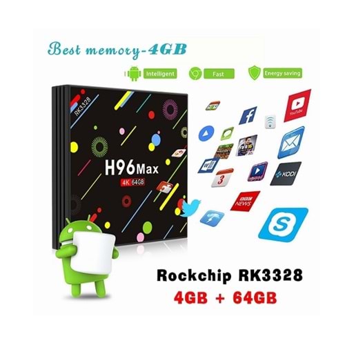 H96 MAX RK3318 Android 9.0 4GB 64GB 4K TV Box 2.4G5G Wifi LAN Bluetooth