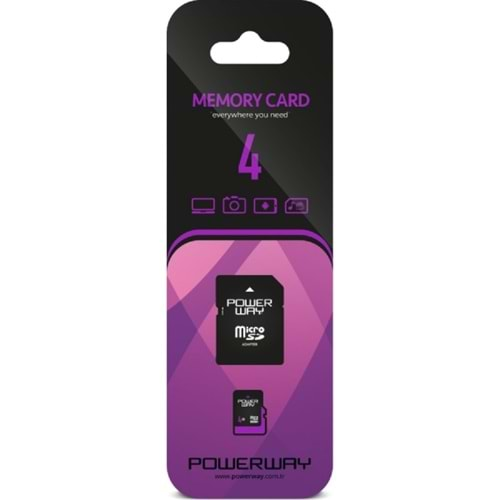 POWERWAY 4GB Micro Sdhc Sd Hafıza Kartı Adaptörlü, Mikro Sd