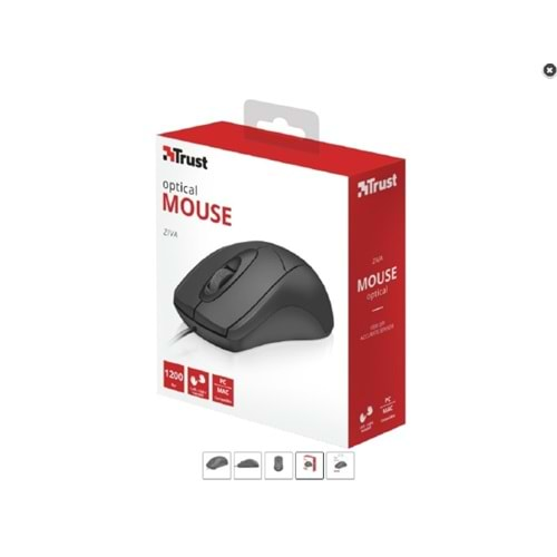 TRUST ZIVA KABLOLU 1200DPI OPTIK USB MOUSE SİYAH (21947)