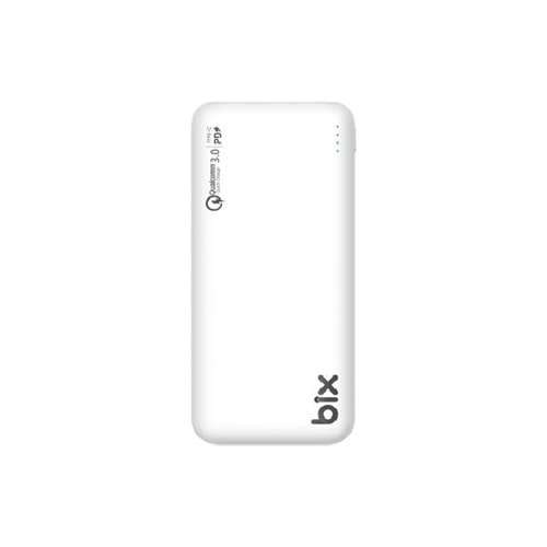 Bix 18W Çift Çıkışlı QC 3.0 PD 20000 mAh Powerbank-Beyaz