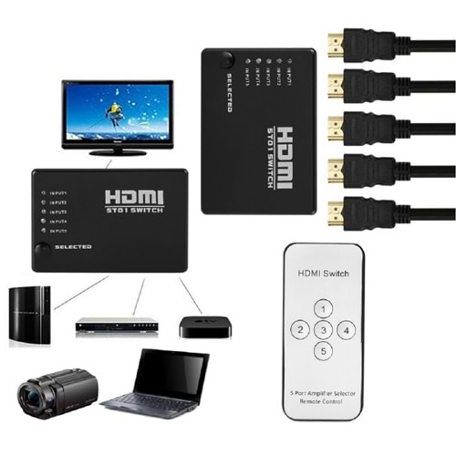 5 Port Kumandalı Full HD 1080p 3D HDMI Switch Çoklayıcı SY-501