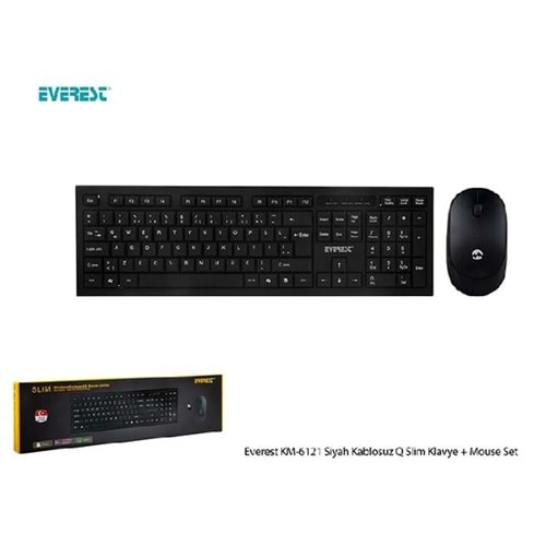 EVEREST KM-6121 Q Türkçe Kablosuz Siyah Slim Klavye+ Mouse