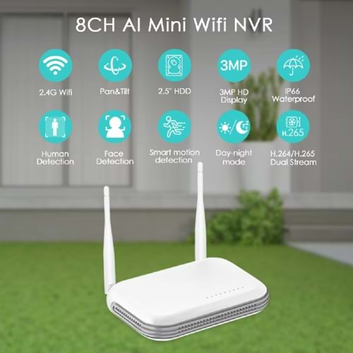 Mini WiFi NVR 8CH 5MP H.265 kablosuz ağ Video kaydedici IP kamera desteği yüz algılama