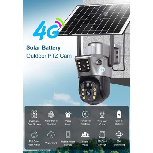 ALOSAT 4G-990 4G Sim Kart Güneş Kamerası Çift Lens Dış Mekan 6MP 4K Pil IP Kamera PIR Gece Görüş V380 Pro CCTV Güvenlik True Colour View Dual Lens Camera