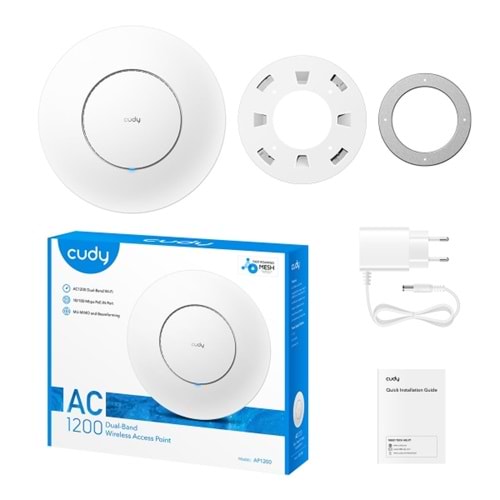 CUDY AP1200 1 Port 10/100Mbps AC1200 4 Anten Tavan Tipi Access PointAC1200 Dual Band RJ45 Port, Support 12V DC or 802.3af PoE or Passive