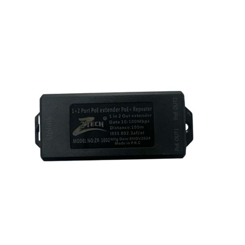 ZTECH ZR-1002 POE Extender 1+2 Port PoE+ Repeater1+2 Port 10/100Mbps, 1input, 2 Output 30W 100Meters
