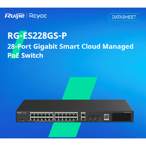 RUIJIE RG-ES228GS-P, 28-Portlu Gigabit 370Watt Akıllı Bulut (Cloud) Yönetilen PoE Anahtarı