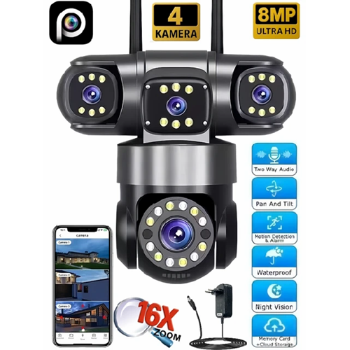 ESVISION ES-5904 8MP 4 Lensli Akıllı Güvenlik Kamerası Hieasy Wifi Gece Görüş Sesli Kişi Takibi