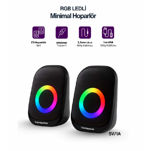 Sprange SR-PN786 3W*2 USB 2.0 + 3.5mm 5V Hoparlör Siyah SRPN786