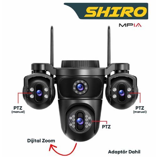 MPIA SHIRO 16 MP Full HD 4 Lensli Wi-Fi Kamera SHIRO - 2+2+2+2 Mp Full HD Kamera- PTZ 355° Yatay , 90° Dikey Açılı Hareketli Lens- Hareket Algılama- Alt Kamera PTZ- Alt Kamera Dijital Zoom- Gece Gündüz Renkli Kayıt- IP66 Suya Dayanıklılık- Türkçe Ses