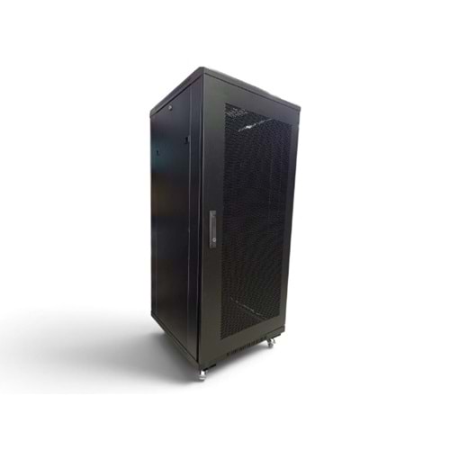 ALOSAT 32U 600X600 Hyperline Dikili Tip Rack Kabinet (Siyah) (Ön Cam Kapak / Tekerlekli)