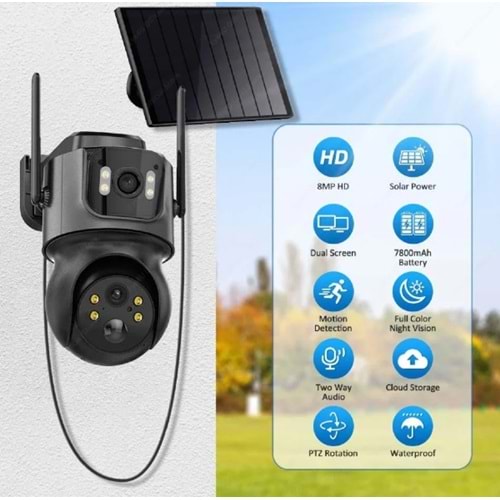 YOOSEE ICsee Dış Mekan WiFi Solar Kamera Çift Lensli PTZ 4MP CMOS Sensörlü Dahili Bataryalı IP66 Su Geçirmez Çift Yönlü Sesli Güvenlik Kamerası