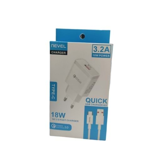 NEVEL CH204 Type-c Kablolu Quick Charge 3.2A Hızlı Şarj 18W Aleti 1.2m